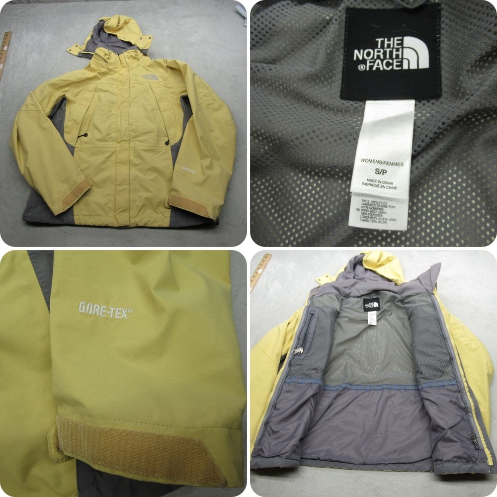 North Face Gore Tex Jacket Women Small Yellow Rain Hooded Waterproof 3in1 Shell‎